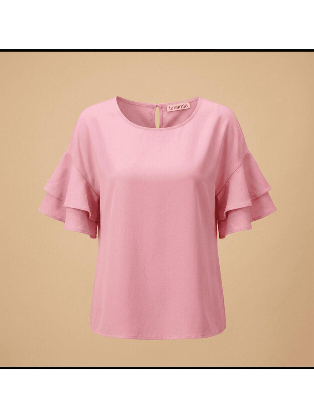 Luvamia Women Pink Tiered Bell Sleeve Blouse XL Keyhole Back Romantic Coquette